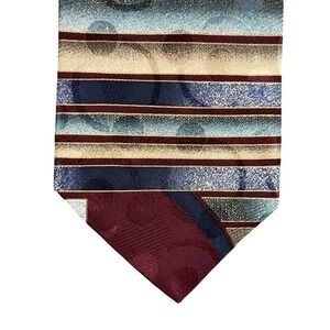 Bellini New York Milan Mens Silk Tie Burgundy Blue Gold Geometric Abstract Tie